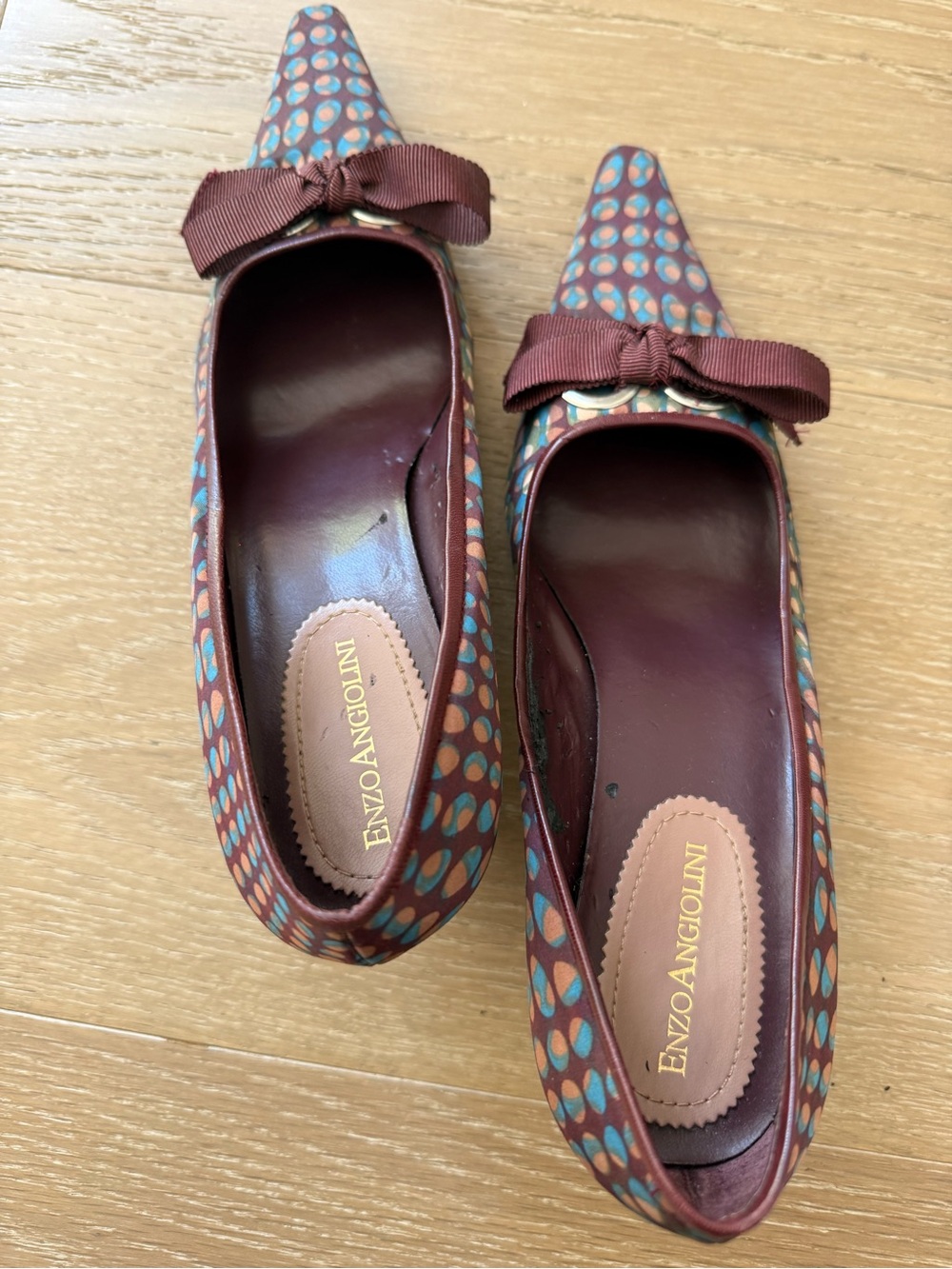 Enzo Angiolini Burgundy Multi-Spot Pointed Toe Pumps with Bow